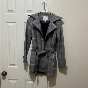 Carolina Belle Black and White Plaid Trench Coat